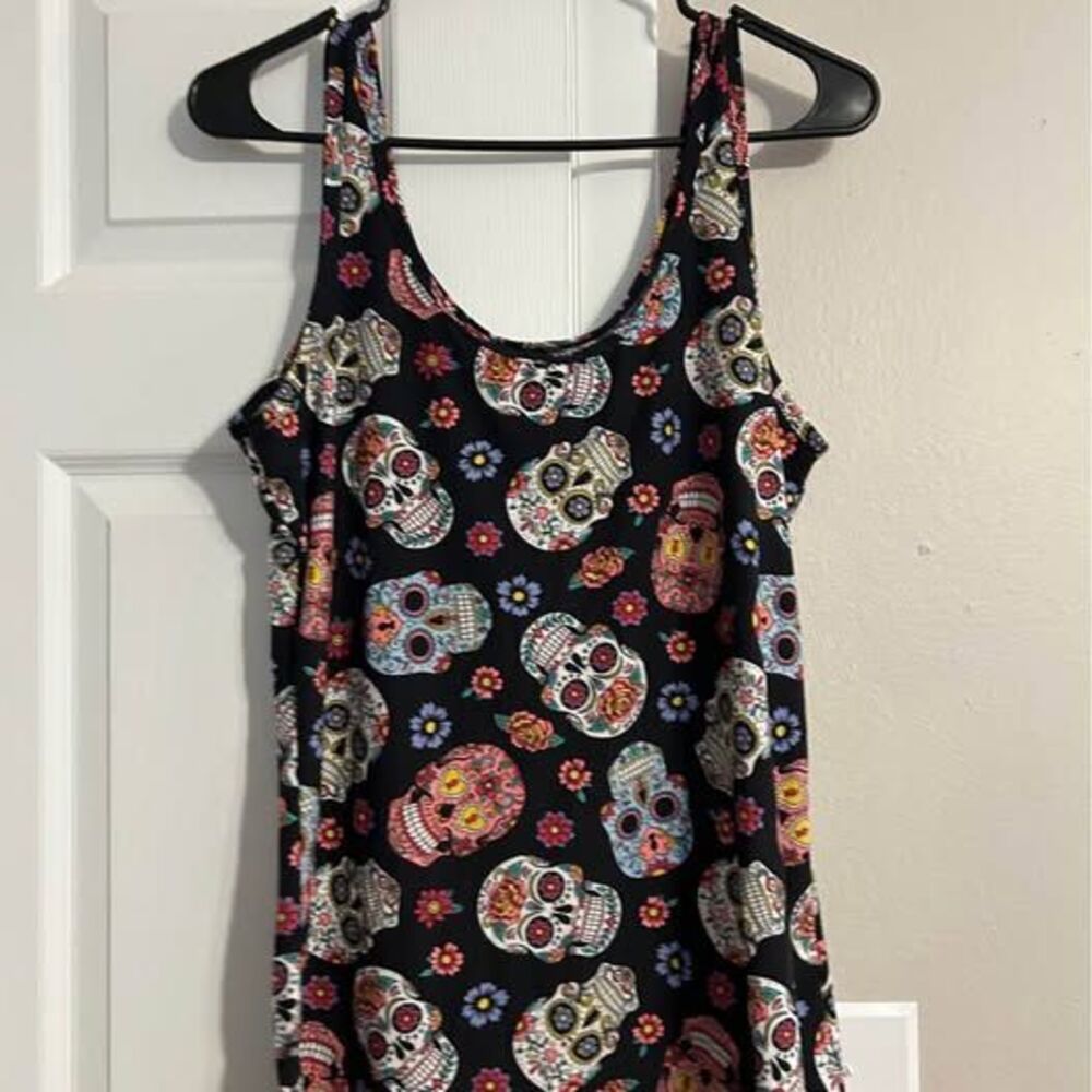 No Boundaries XXL 19 Sugar Skull Floral Tank Top Black Day of the Dead Stretch